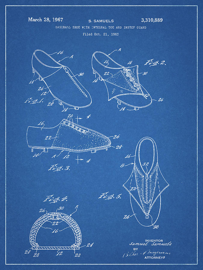1967 Baseball Shoe Patent Blueprint Drawing