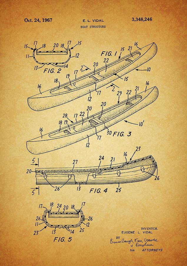 1967 Canoe Patent Design Drawing by Dan Sproul
