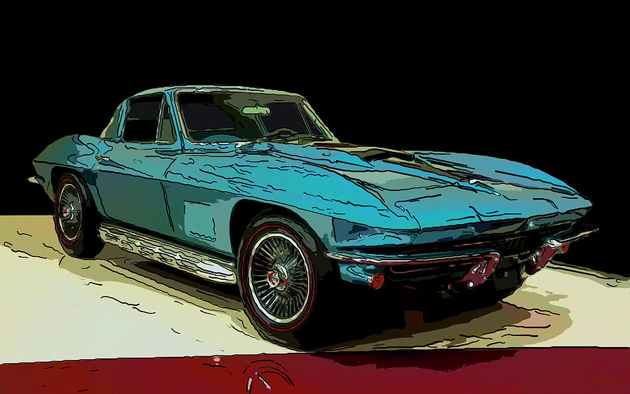 Chevy Drawing - 1967 Chevy Corvette blue Digital drawing by Flees Photos