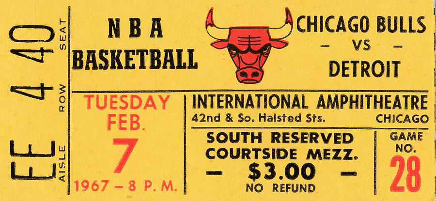 1967 Chicago Bulls Ticket Mixed Media by Row One Brand