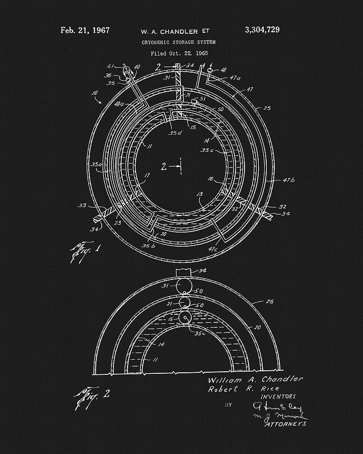 1967 Cryogenic Storage Patent Drawing by Dan Sproul