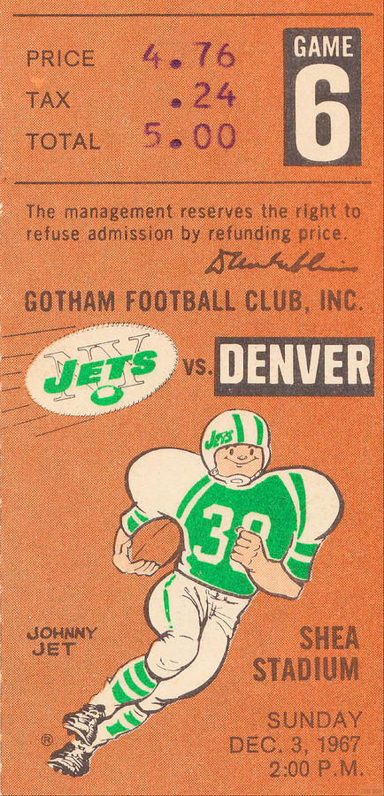 1967 Denver vs. New York Jets Mixed Media by Row One Brand