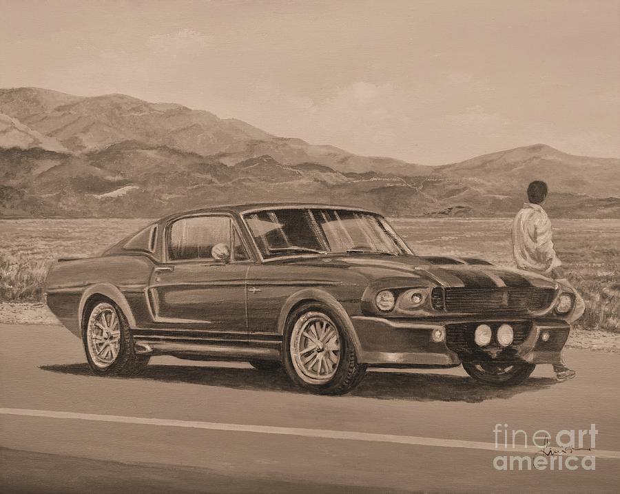 Fastback Painting - 1967 Ford Mustang Fastback In Sepia by Sinisa Saratlic