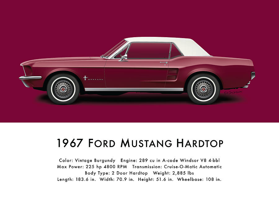 1967 Ford Mustang Hardtop - Vintage Burgundy Digital Art by Ed Jackson ...