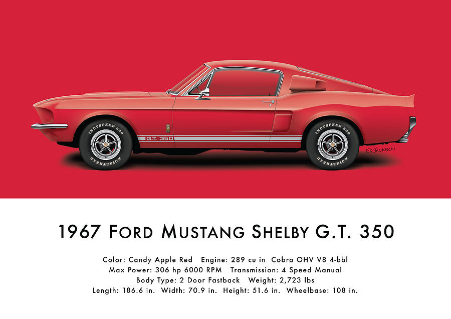 1967 Ford Mustang Shelby G.T. 350 - Candy Apple Red Digital Art by Ed ...