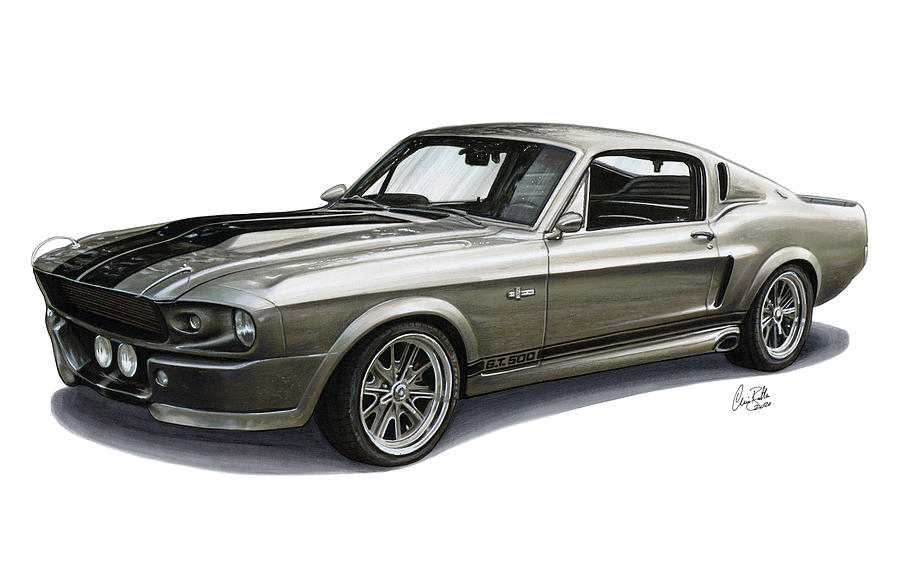 1967 Ford Mustang Shelby GT500 Drawing by The Cartist - Clive Botha