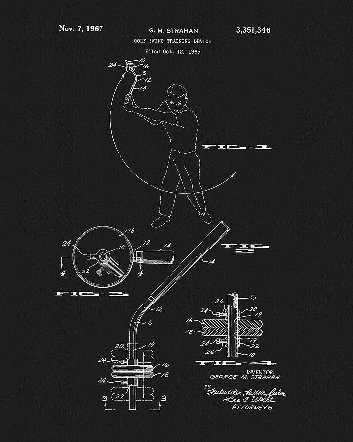 Golf Club Patent Drawing - 1967 Golf Practice Patent by Dan Sproul