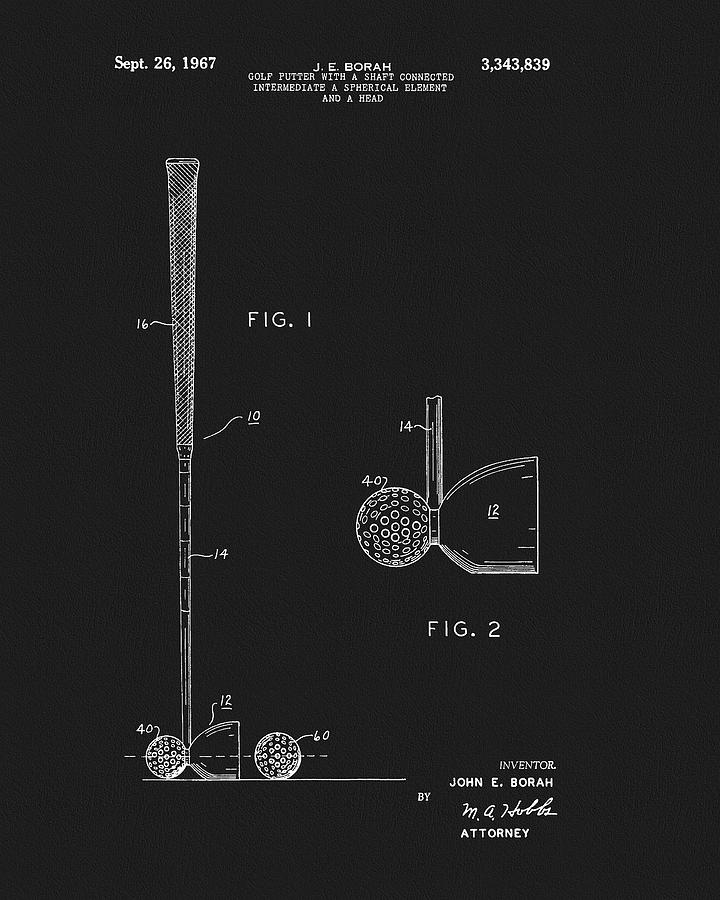 1967 Golf Putter Design Patent Drawing by Dan Sproul