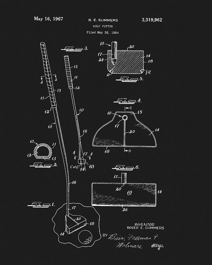 Putter Drawing - 1967 Golf Putter Patent by Dan Sproul