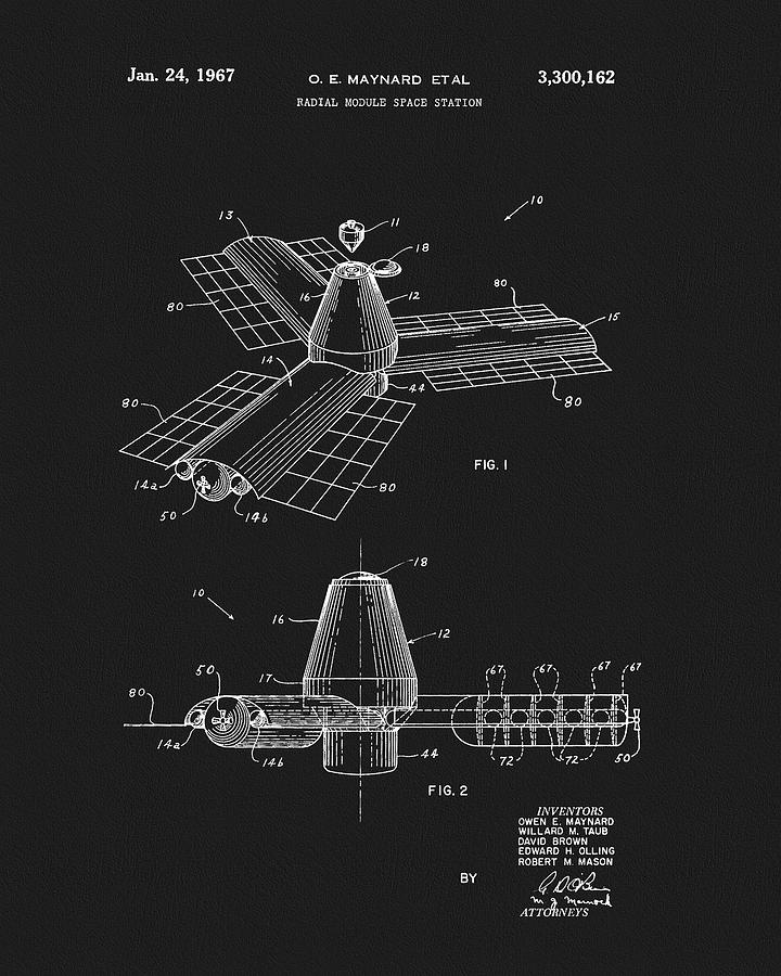 1967 Module Space Station Patent Drawing by Dan Sproul