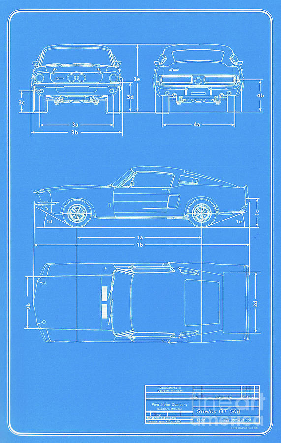 1967 Mustang GT500 Fastback Factory Blueprint Drawing by Retrographs