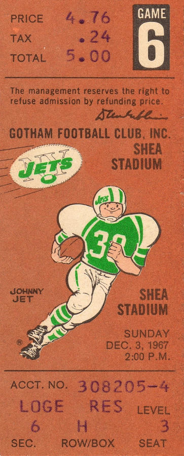1967 New York Jets vs. Denver Broncos Mixed Media by Row One Brand