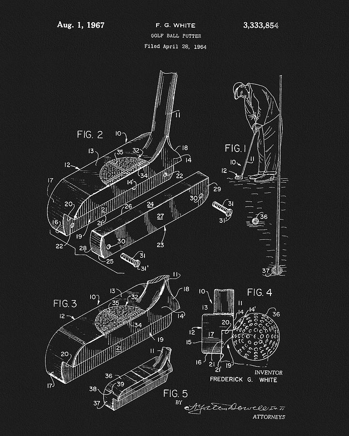 1967 Putting Club Patent Drawing by Dan Sproul