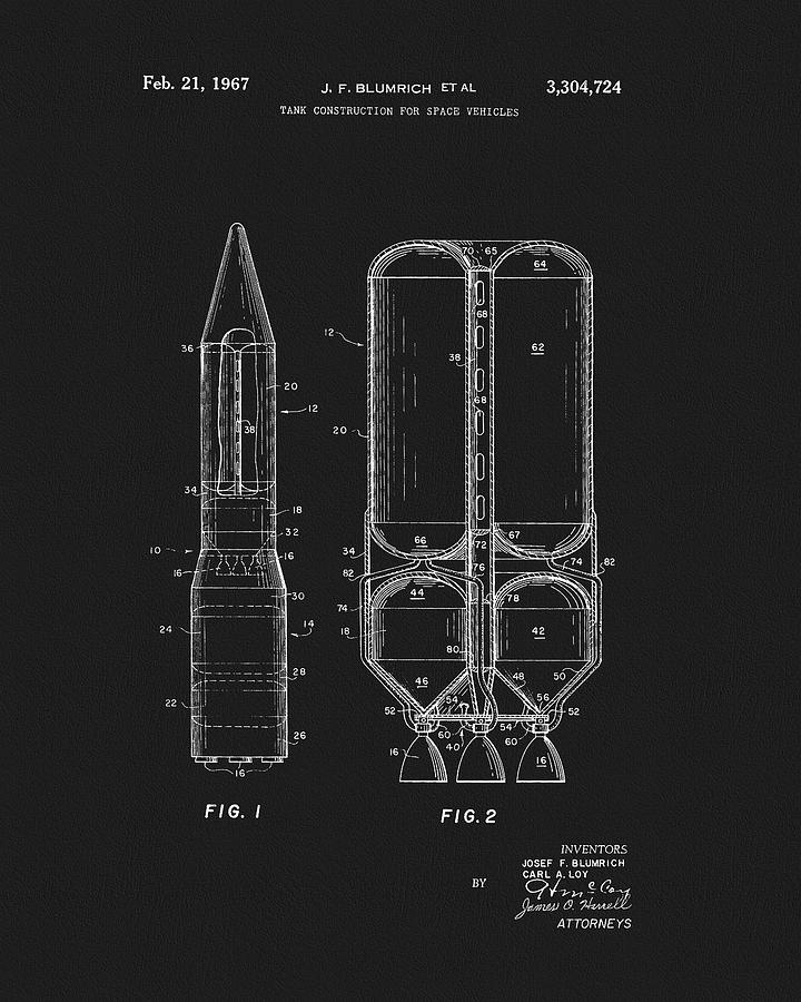 1967 Space Rocket Patent Drawing by Dan Sproul