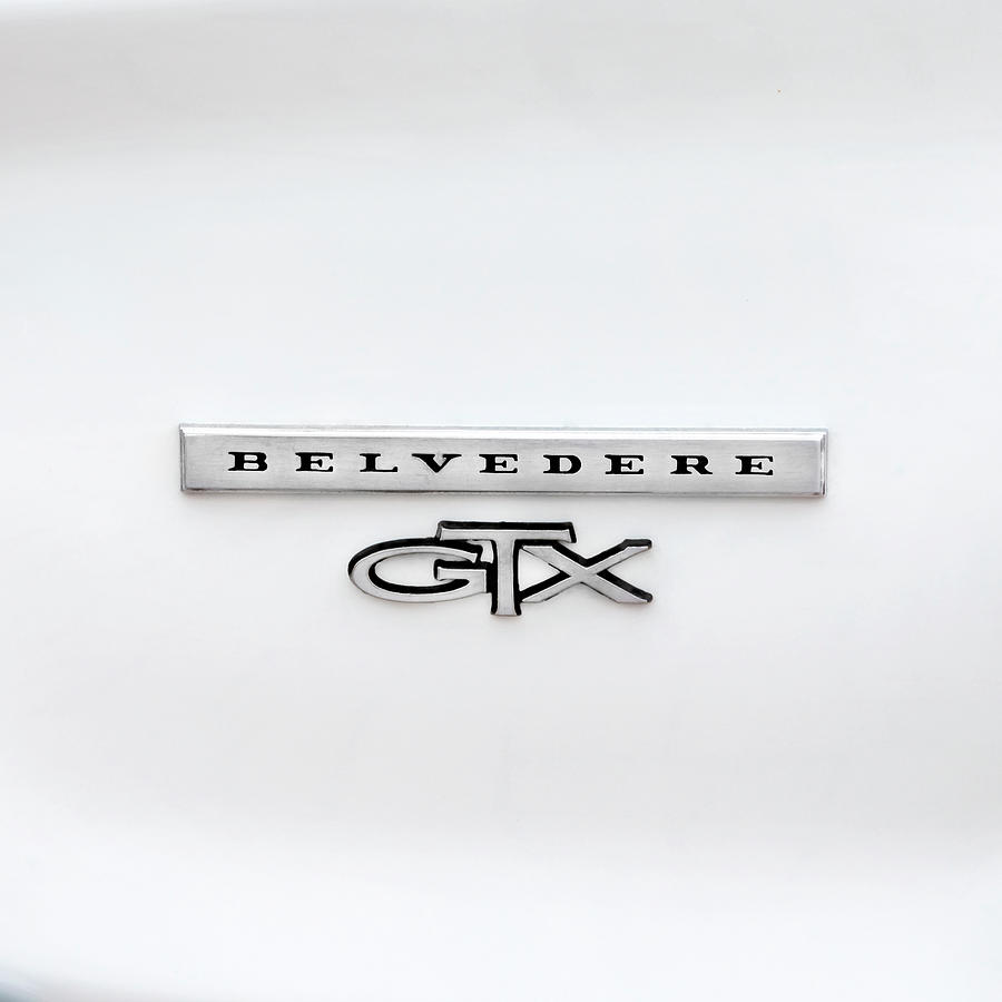 1967 White Plymouth Belvedere GTX 440 Emblem X150 Photograph by Rich Franco