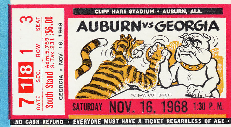 1968 Auburn Tigers vs. Georgia Bulldogs Mixed Media by Row One Brand