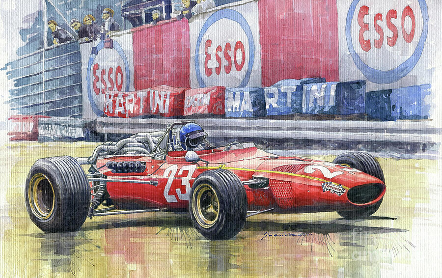 1968 Belgian GP Ferrari 312 #23 Jacky Ickx 3rd Painting By Yuriy ...