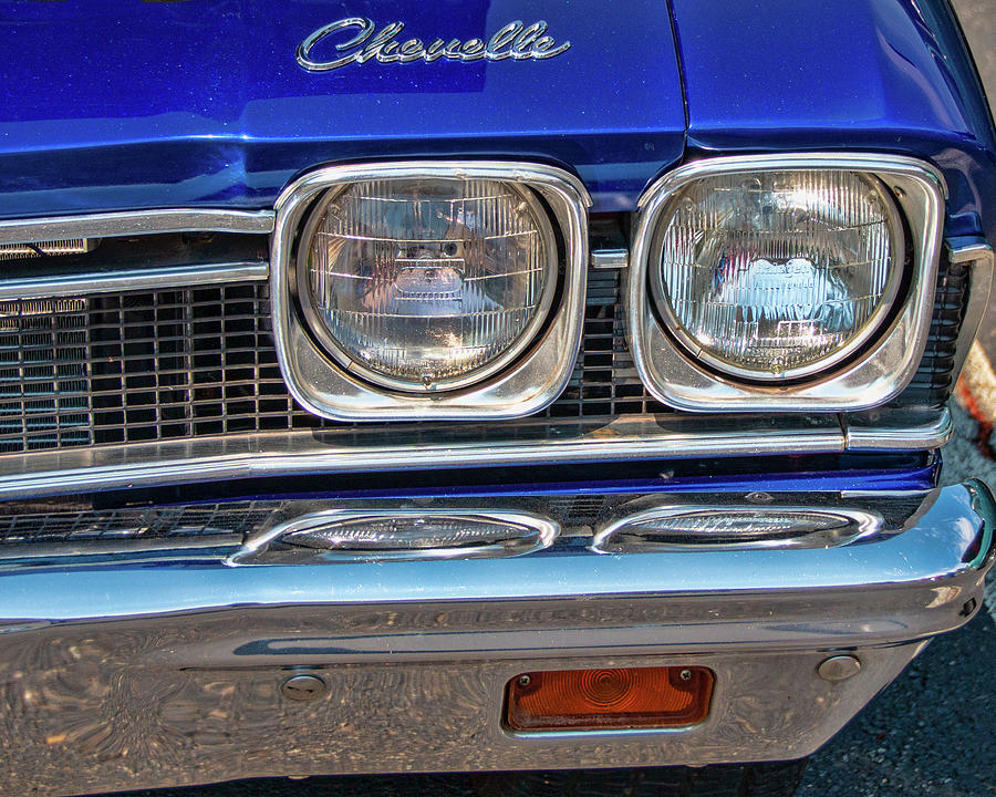 1968 Blue Chevy Chevelle Headlights Photograph by Kristia Adams