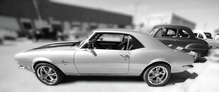 1968 Chevrolet Camaro Street Scene BW Photograph by Cathy Anderson