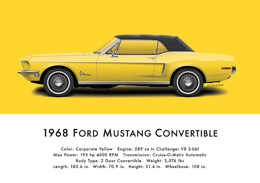 1968 Ford Mustang Convertible - Corporate Yellow Digital Art by Ed ...