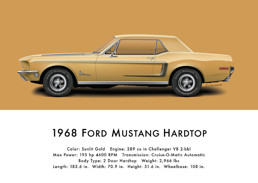 1968 Ford Mustang Hardtop - Sunlit Gold Digital Art by Ed Jackson | Pixels