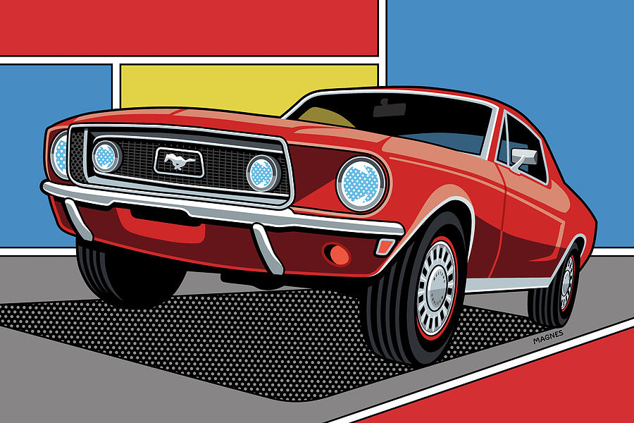 Vehicle Digital Art - 1968 Ford Mustang Red by Ron Magnes