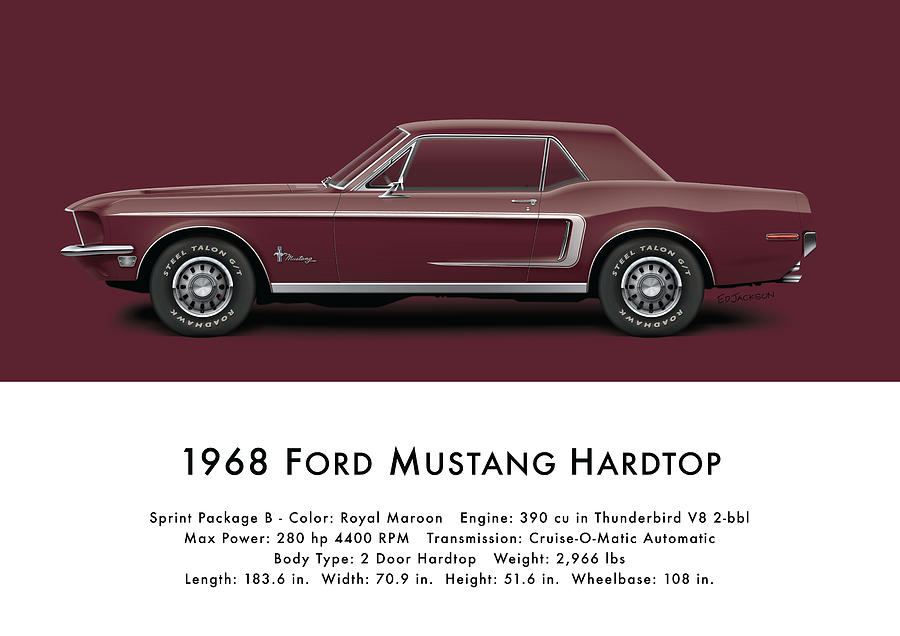 1968 Ford Mustang Sprint Hardtop - Royal Maroon Digital Art by Ed ...