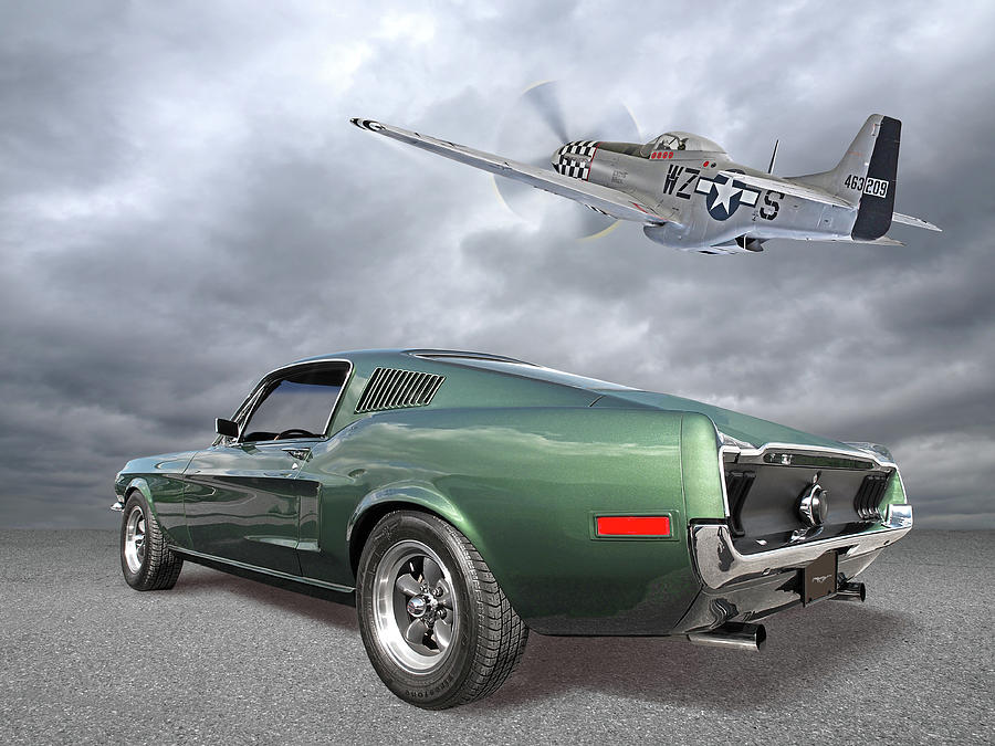 Mustang Photograph - 1968 Mustang With p-51 by Gill Billington