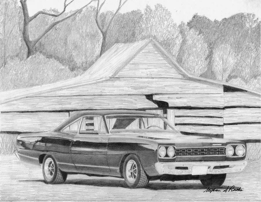 Miscellaneous Drawing - 1968 Plymouth Roadrunner CLASSIC CAR ART PRINT by Stephen Rooks