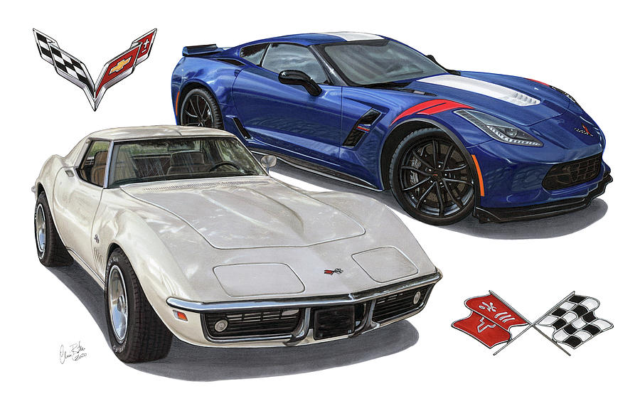 1969-2019 Corvette Stingray and Grand Sport Drawing by The Cartist - Clive Botha