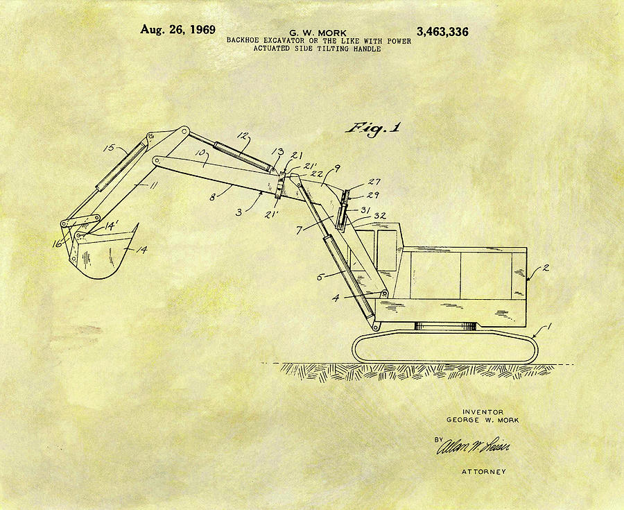 1969 Backhoe Patent Design Drawing by Dan Sproul