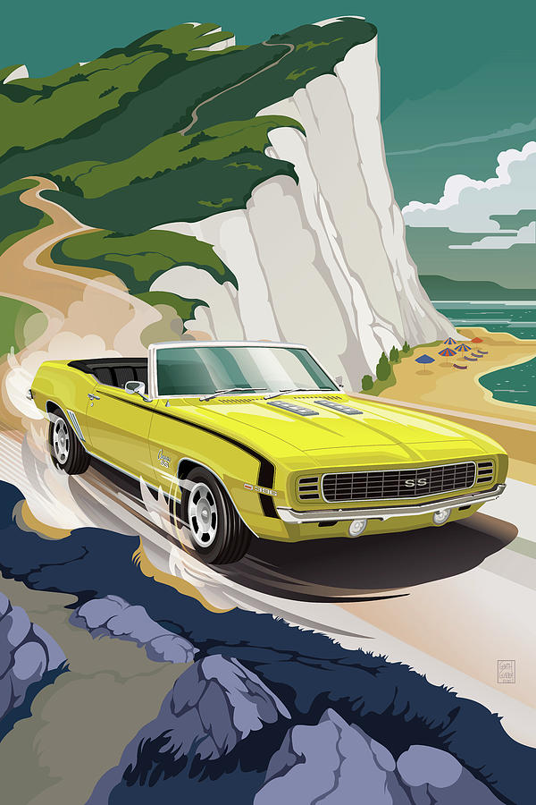1969 Chevrolet Camaro Touring the Coast Digital Art by Garth Glazier