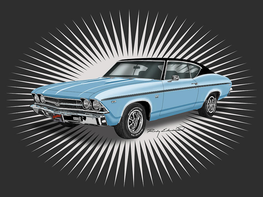 1969 Chevelle SS 396 Light Blue Muscle Car Art by Alison Edwards