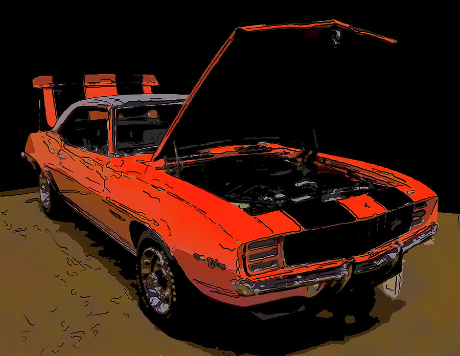 Chevy Drawing - 1969 Chevy Camaro Z-28 Digital drawing by Flees Photos