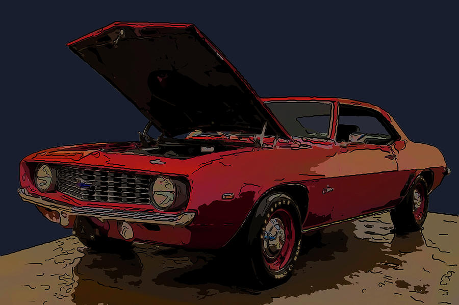 Chevy Drawing - 1969 Chevy COPO Camaro digital drawing  by Flees Photos