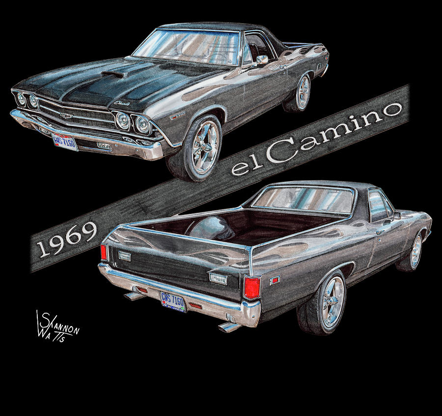 1969 Drawing - 1969 Chevy El Camino by Shannon Watts