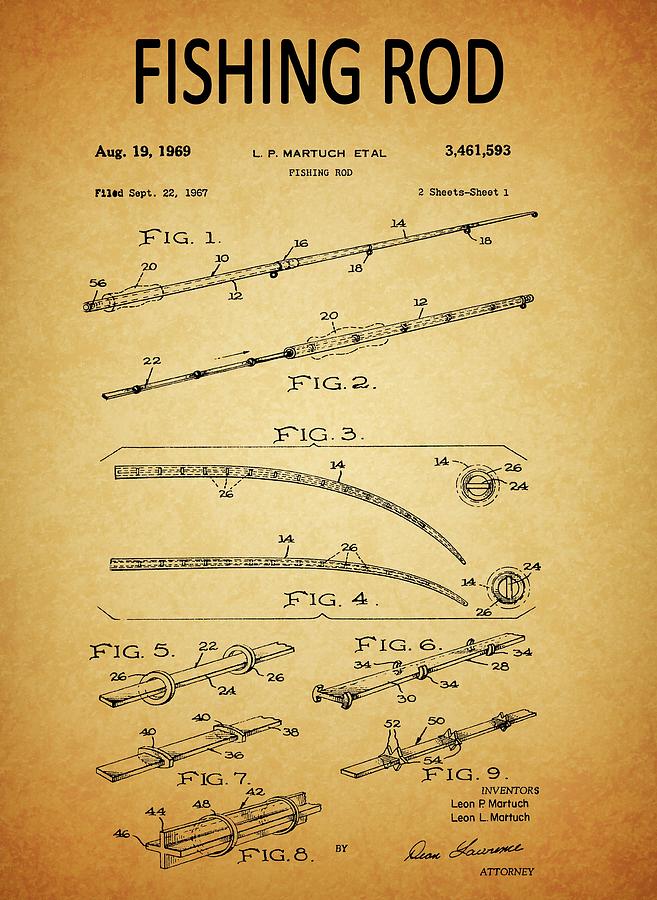Fishing Rod Drawing - 1969 Fishing Rod Patent by Dan Sproul