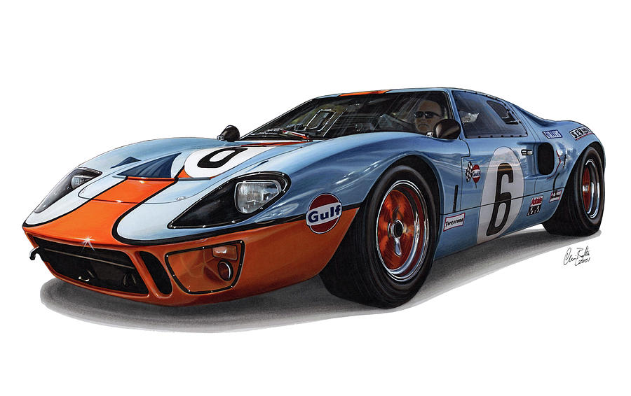 1969 Ford GT40 MK1 Superformance Drawing by The Cartist - Clive Botha