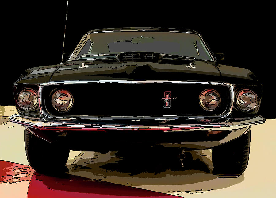 1969 Ford Mustang Drawing - 1969 Ford Mustang Digital drawing by Flees Photos