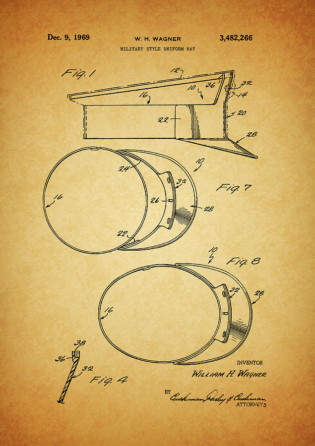 1969 Military Hat Patent Drawing by Dan Sproul
