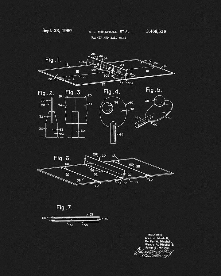 1969 Ping Pong Table Patent Drawing by Dan Sproul