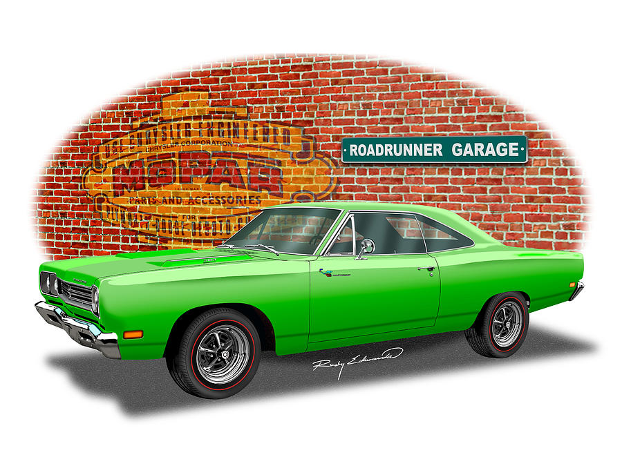 1969 Plymouth Roadrunner 3 Green Muscle Car Art Drawing By Rudy Edwards
