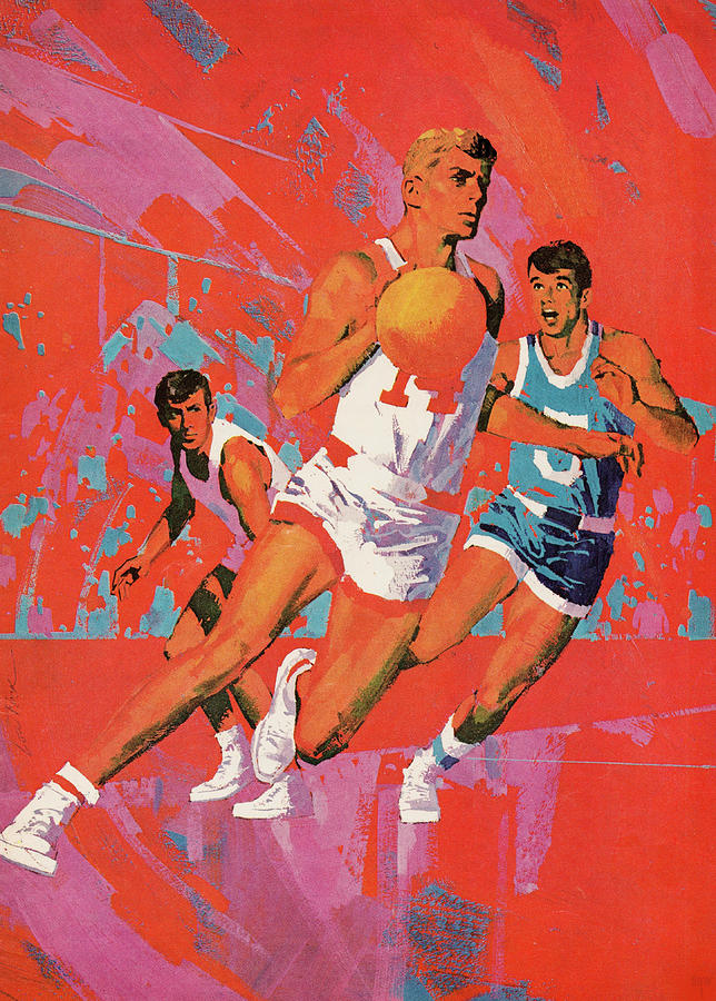 1969 Retro Basketball Art by Lou Feck Mixed Media by Row One Brand