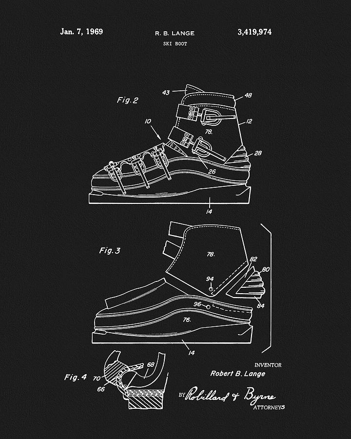 Boot Drawing - 1969 Ski Boot Patent by Dan Sproul