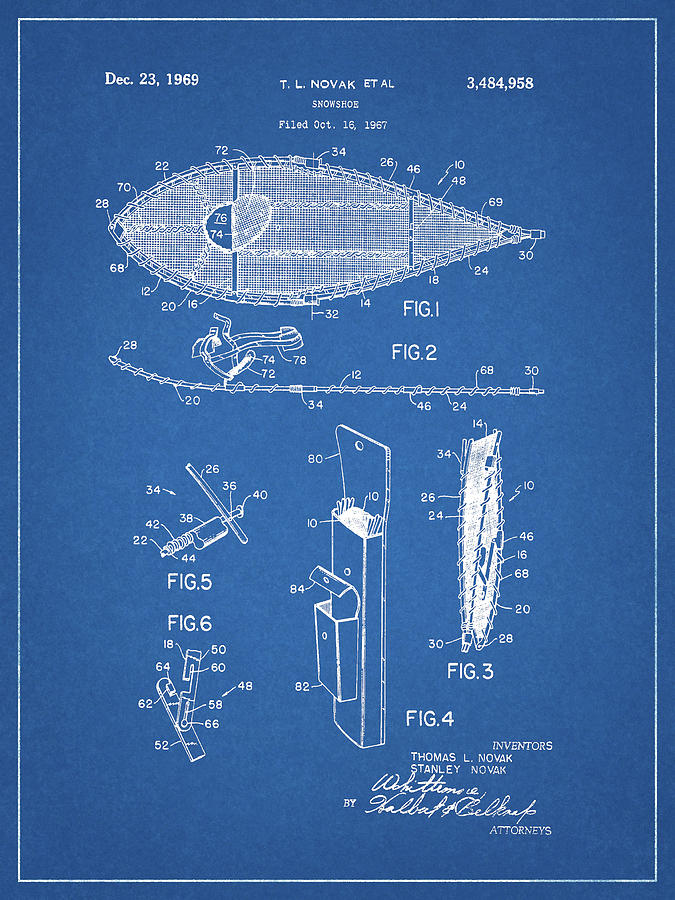 1969 Snowshoe Patent Blueprint Drawing by Dan Sproul