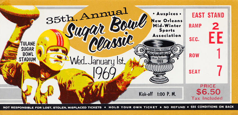 1969 Sugar Bowl Ticket Stub Art Mixed Media by Row One Brand