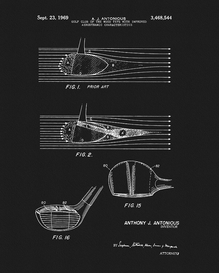 Golf Club Head Drawing - 1969 Wood Golf Club Patent by Dan Sproul