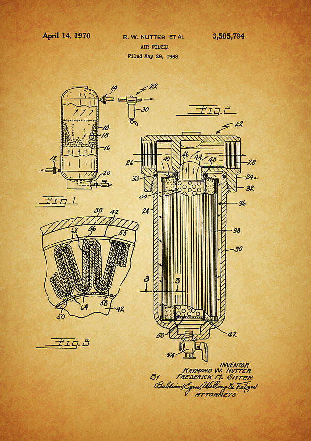 1970 Air Filter Patent Drawing by Dan Sproul