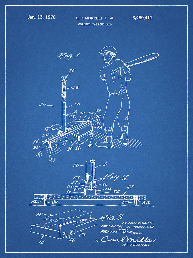 1970 Batting Practice Patent Drawing by Dan Sproul
