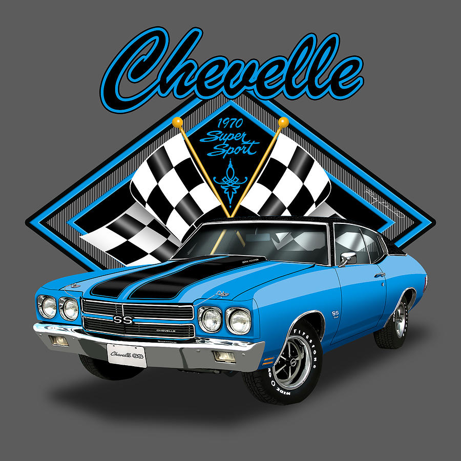 1970 Chevelle SSBlue Muscle Car Art Drawing by Rudy Edwards Pixels